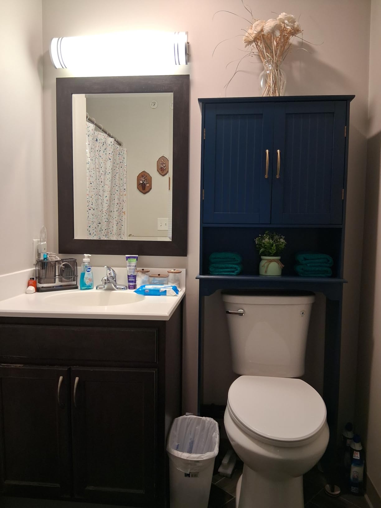 Yaheetech Over the Toilet Storage Cabinet, Bathroom Organizer, White | Adjustable Shelf Frees Up Floor Space, Open Compartment, 2 Beadboard Doors, Holds Towels, Anti-Tip Kit Included customer photo 2