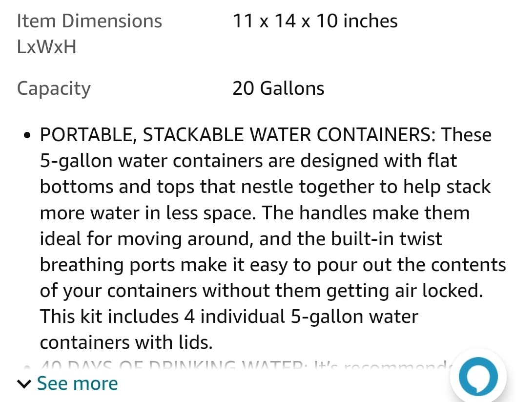 5-Gallon Stackable Water Storage Containers, Emergency Water Storage for Camping and Disaster Preparedness, 20 Gallons customer photo 1