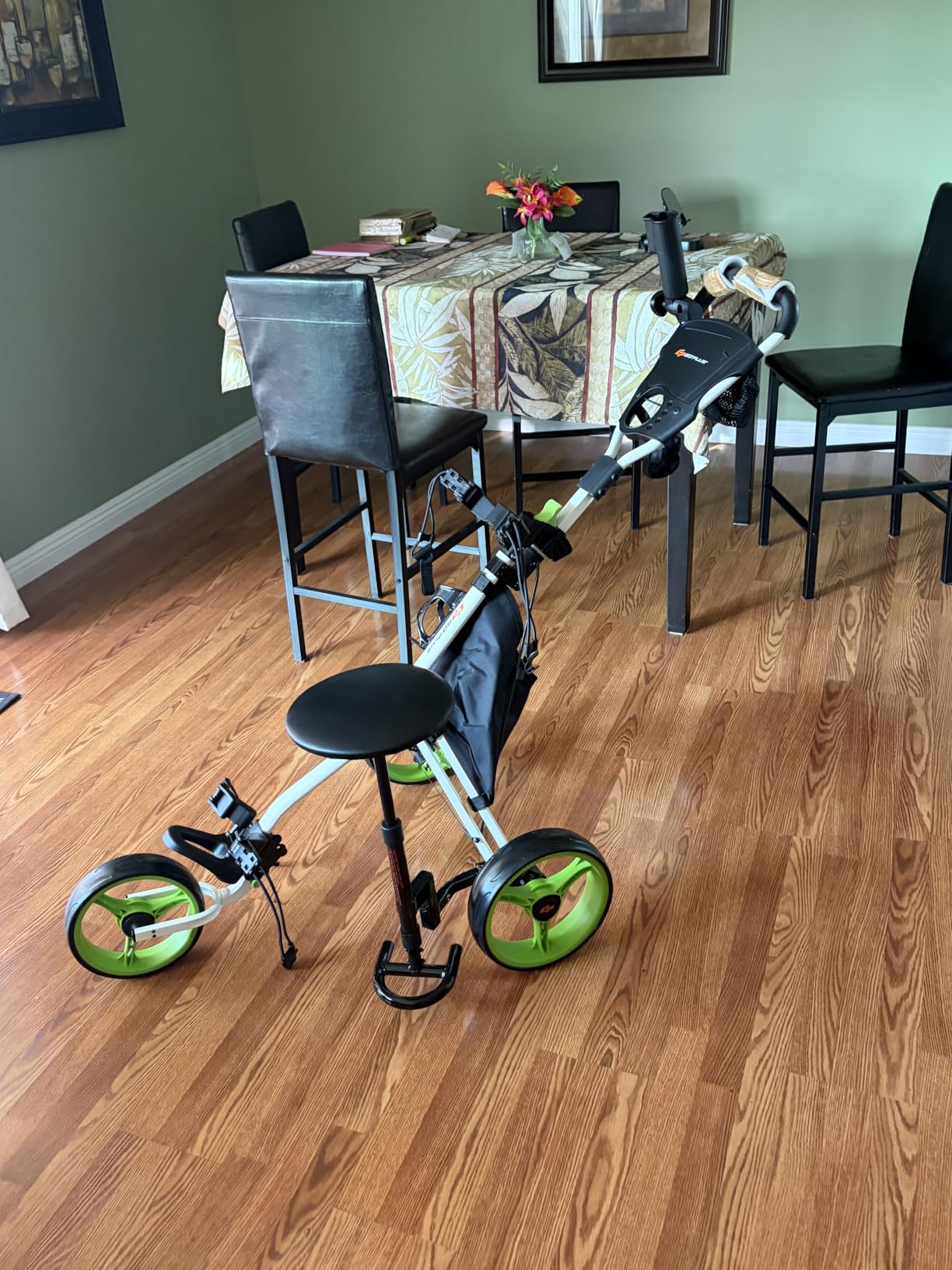 Tangkula Golf Push Pull Cart with Seat, Lightweight Foldable Collapsible 3 Wheels Push Cart, Golf Trolley with Foot Brake, Adjustable Umbrella Holder & Seat, 4 Height Position Handle customer photo 1
