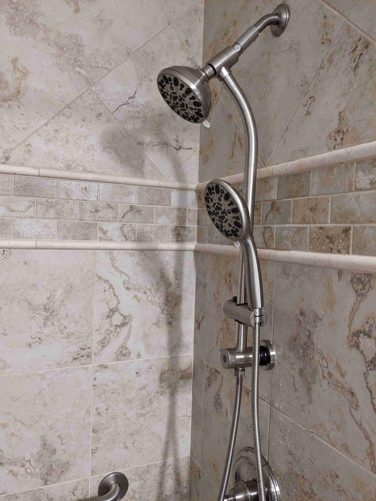 High Pressure 48-Settings Shower Head with Handheld Shower,Drill-Free 3-Way Diverter for Easy Reach,Adjustable Height Slide Bar Dual Shower Head Combo Set - Brushed Nickel customer photo 1