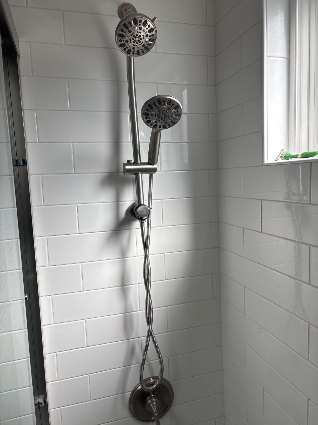 High Pressure 48-Settings Shower Head with Handheld Shower,Drill-Free 3-Way Diverter for Easy Reach,Adjustable Height Slide Bar Dual Shower Head Combo Set - Brushed Nickel customer photo 2