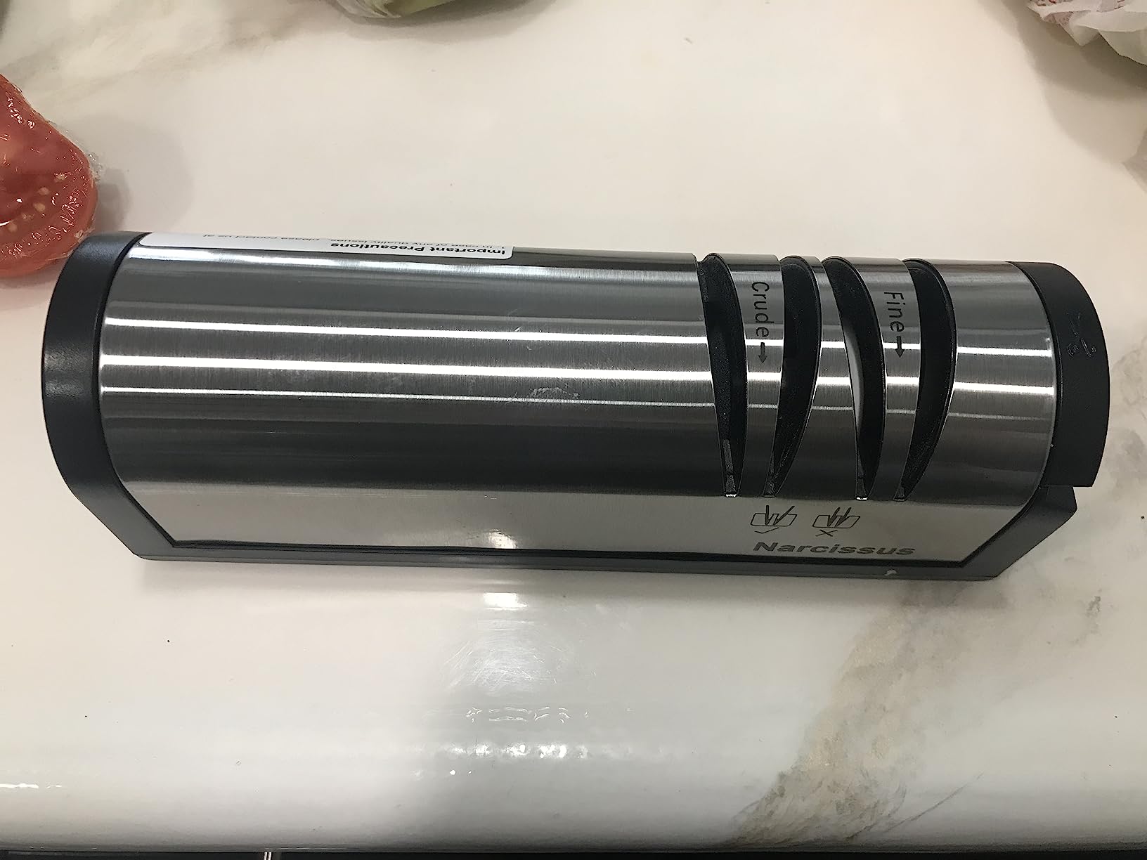 Narcissus Knife Sharpener, Professional 2 Stage Electric Knife Sharpener for Quick Sharpening & Polishing, with Scissors Sharpener and Metal Dust Collection Box, Stainless Steel, Silver customer photo 2