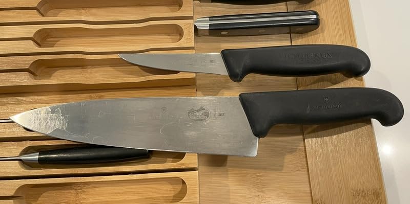 VaeFae Bamboo Knife Drawer Organizer, Knife Drawer Organizer Insert, Kitchen Drawer Knife Block for 12 Knives and a PLUS Slot for your Knife Sharpener (Without Knives) customer photo 1