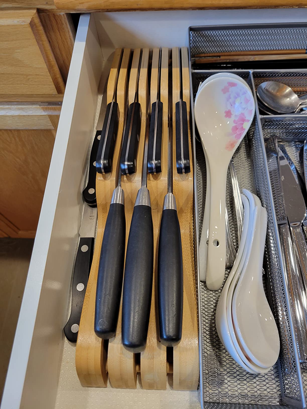 Bamboo Knife Block Holder, 9 Knives Dock, In-Drawer Knife Drawer Organizer customer photo 1