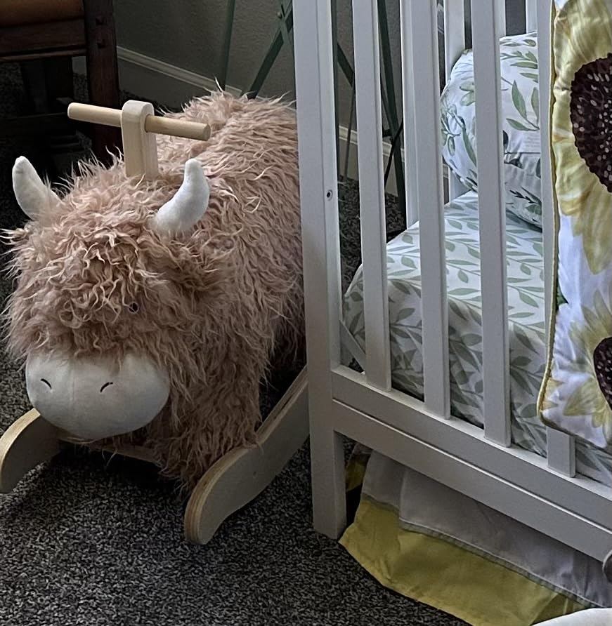 Baby Rocking Horse for 1 Year Old,Wooden Cow Animal Rocker Ride-on Toy Plush Wooden Rocking Toy for Nursery Playroom Indoor Wooden Rocking Horse Balance Seat with Handles Birthday Party Shower Gift customer photo 2