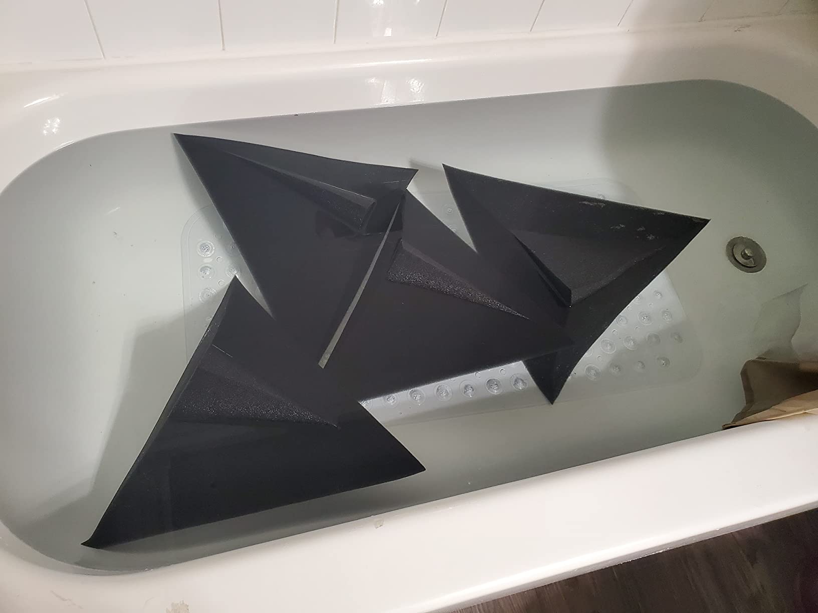 Foroomaco Triangular Pyramid Bass Traps for Ceiling Corners, 4 Pack, Black | 16.5 in face, 12 in deep sound absorbing acoustic foam for bass control in studios, podcast rooms and home theaters customer photo 1