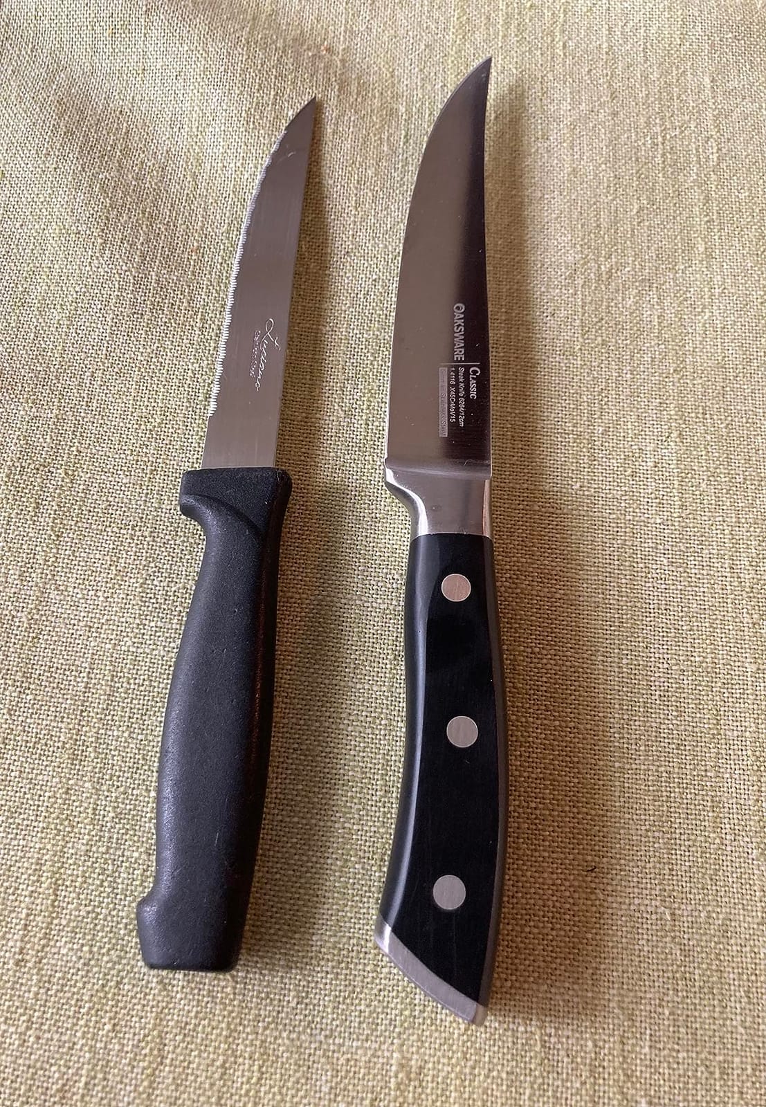 OAKSWARE Steak Knives Set of 4, 5 Inch Non Serrated Knife, Full Tang Forged customer photo 2