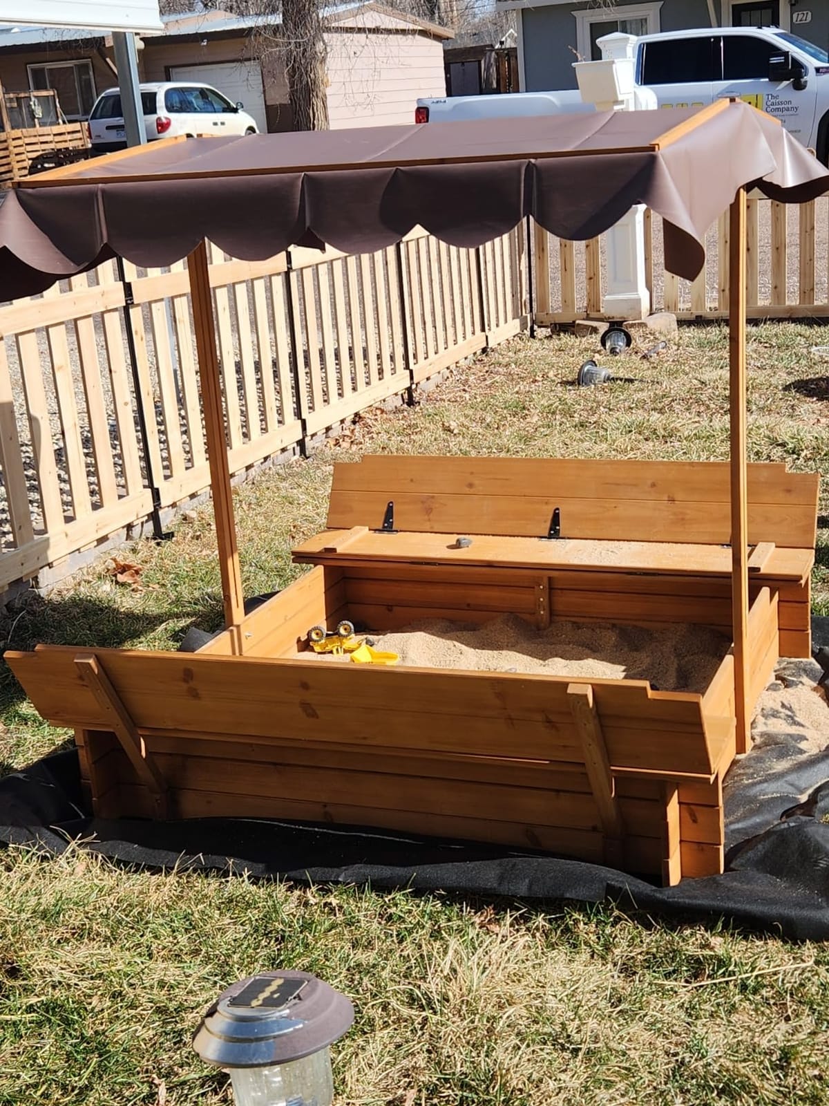 BIRASIL Wood Sandbox with Cover, Sand Box with 2 Bench Seats for Aged 3-8 Years Old, Sand Box for Backyard Garden, Beach Patio Outdoor (Natural Wood, 48 Inch) customer photo 2