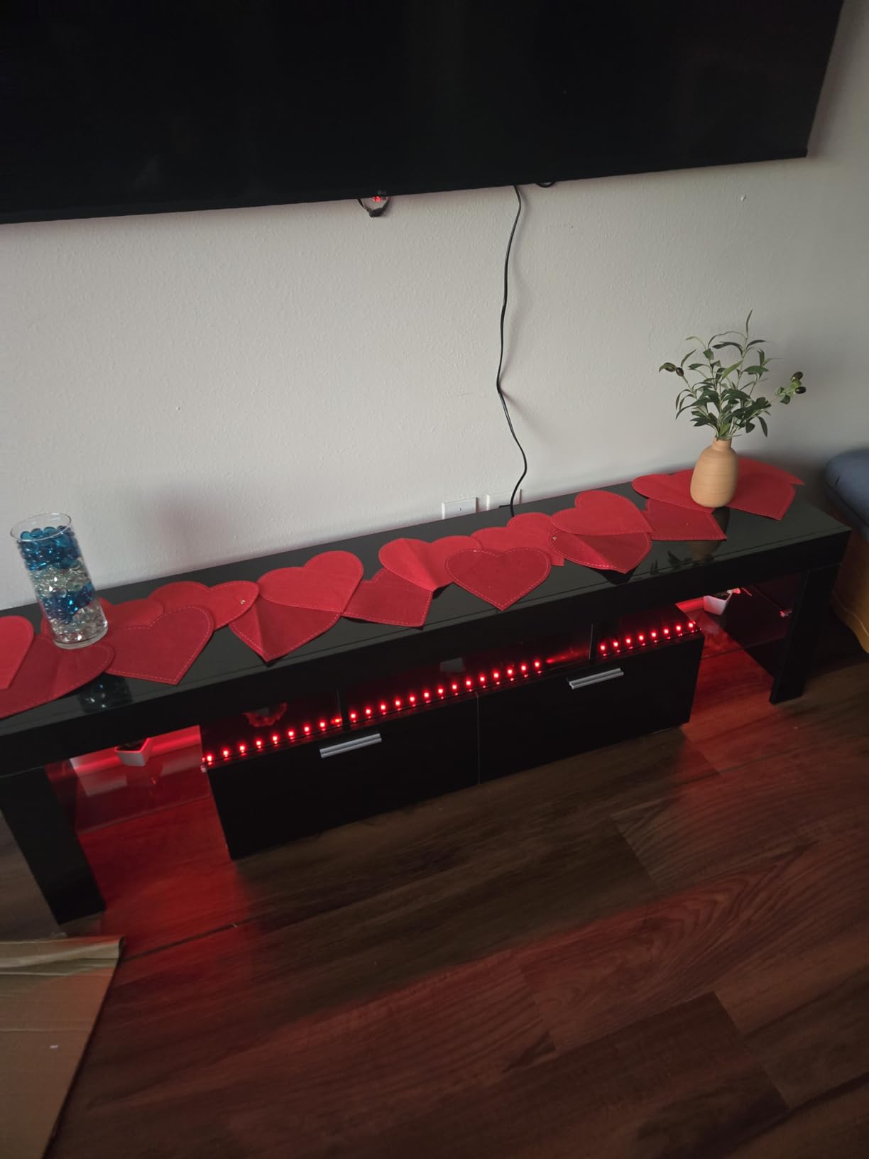 Nrizc White LED TV Stand for 75 Inch TV, High Gloss Entertainment Center with Storage Drawer, Console Table for Living Room, Bedroom customer photo 1