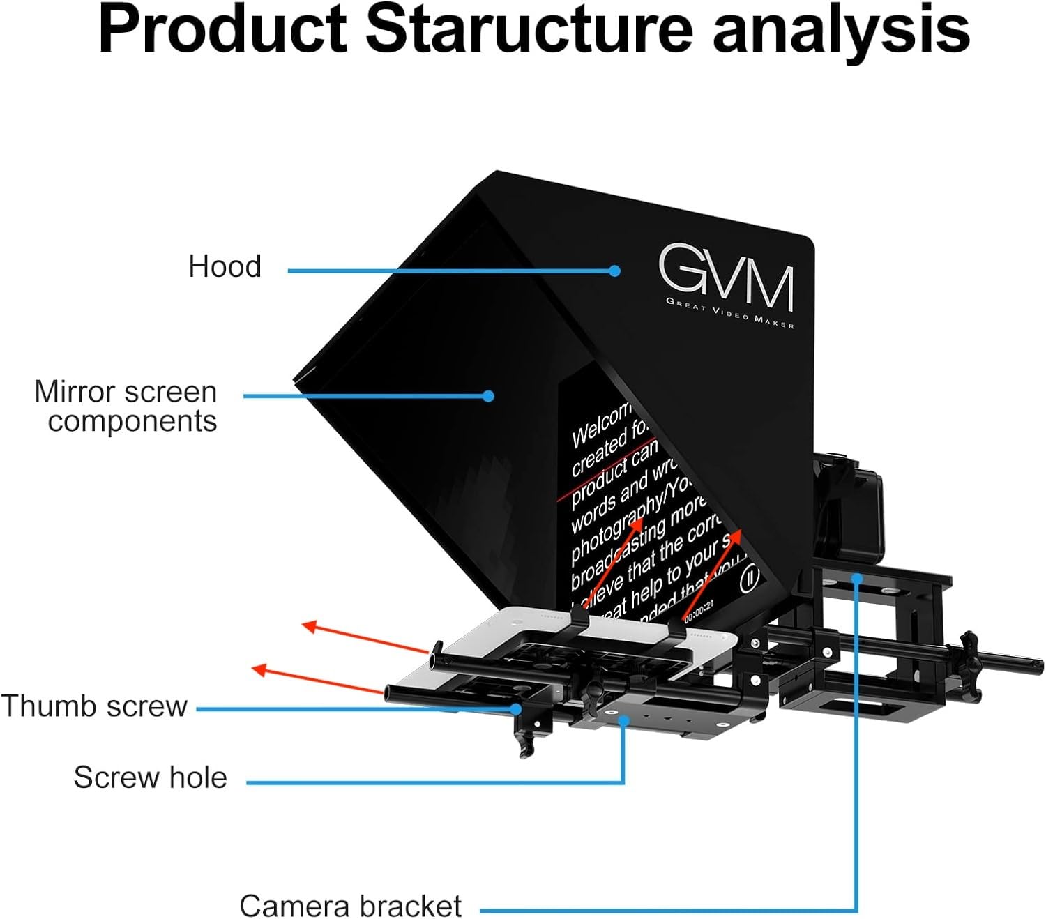GVM Teleprompter Kit for Digital Cameras/camcorders Portable 18.5'' Teleprompter Kit with Remote Control & App,with 18.5