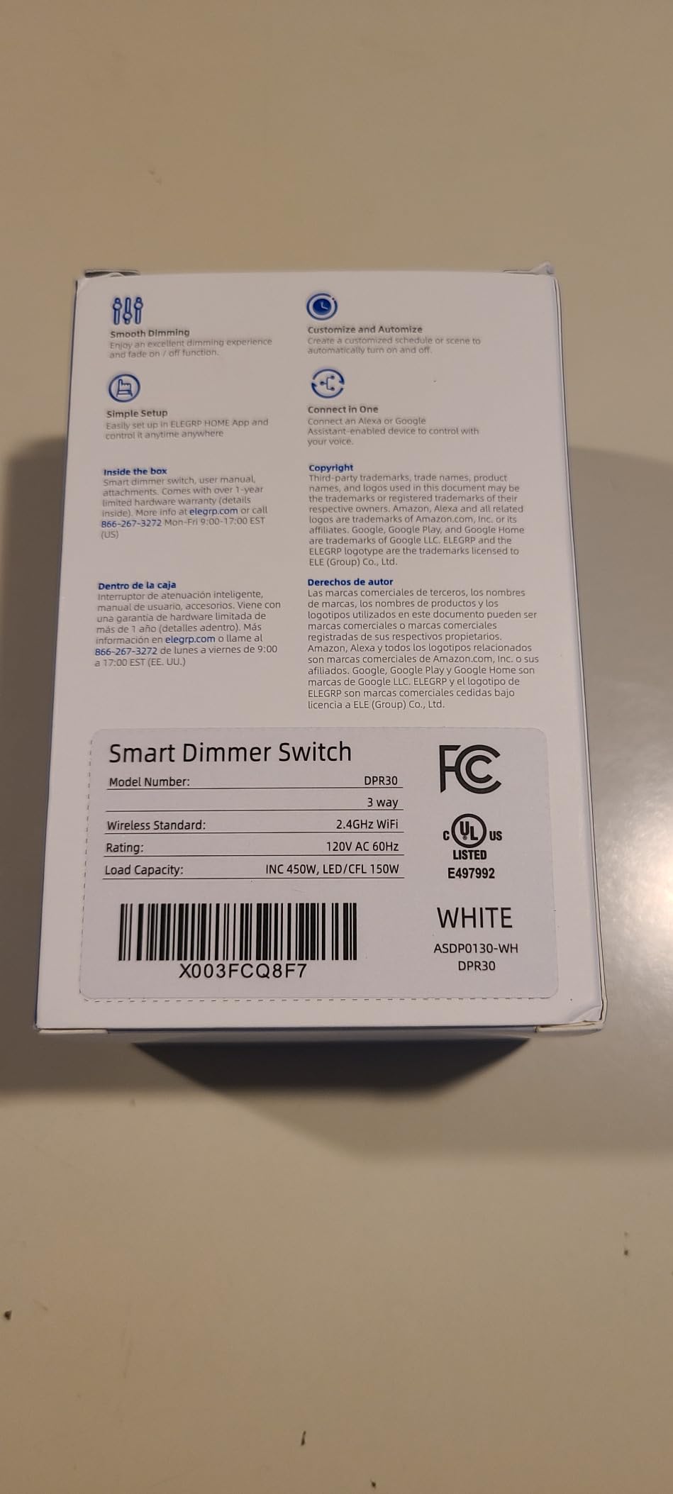 ELEGRP Smart Dimmer Light Switch DPR30, 2.4GHz Wi-Fi Dimmer Switch Compatible with Alexa and Google Assistant, Single Pole/3 Way, Needs Neutral Wire, No Hub Required, UL Listed, Matte White, 1 Pack customer photo 1