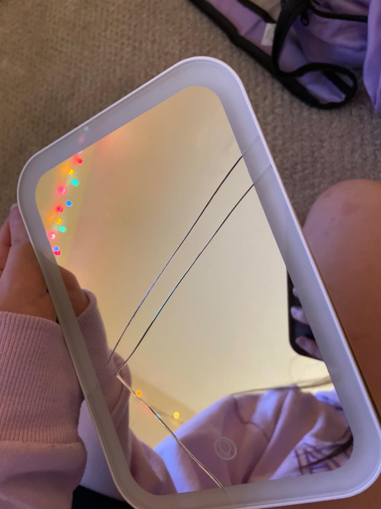 Kintion Travel Makeup Mirror, Portable LED Lighted Makeup Mirror, 360° Rotation Touch Screen Vanity Mirror, 60 LEDs, 3-Color Dimmable Lighting, Rechargeable Tabletop Folding Cosmetic Mirror, Pink customer photo 2