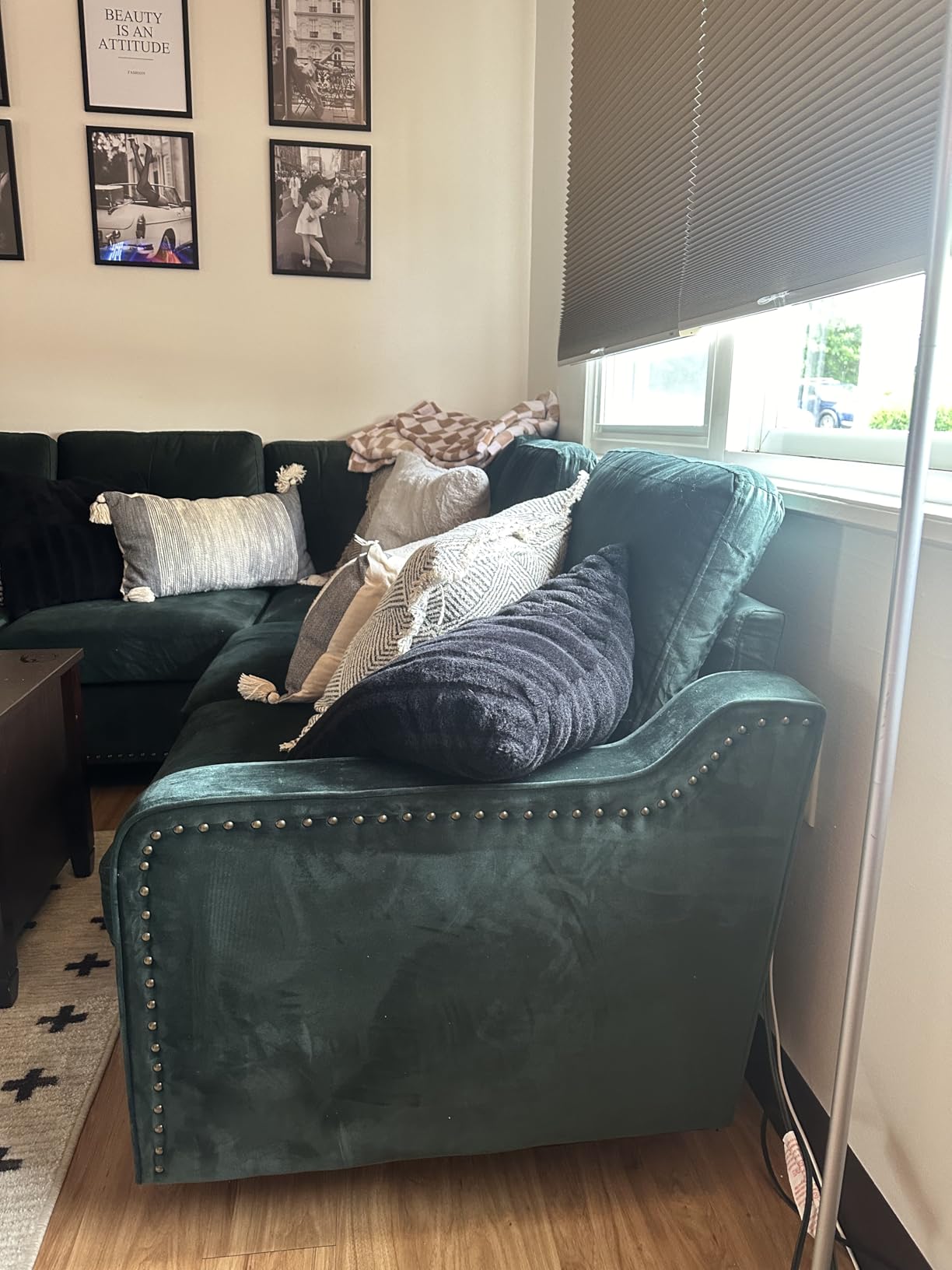 HONBAY Convertible Sectional Sofa L Shaped Couch,Dark Grey customer photo 2