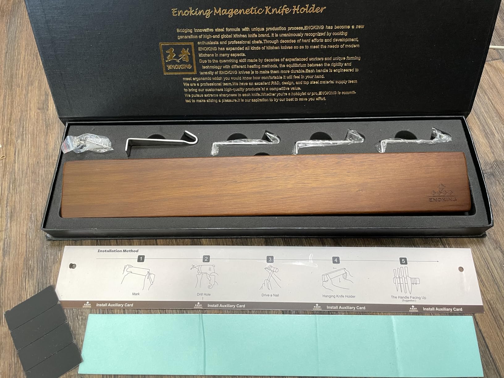 Magnetic Knife Holder for Wall, 16 Inch Acacia Wood Knife Strip, 4 Hooks customer photo 2