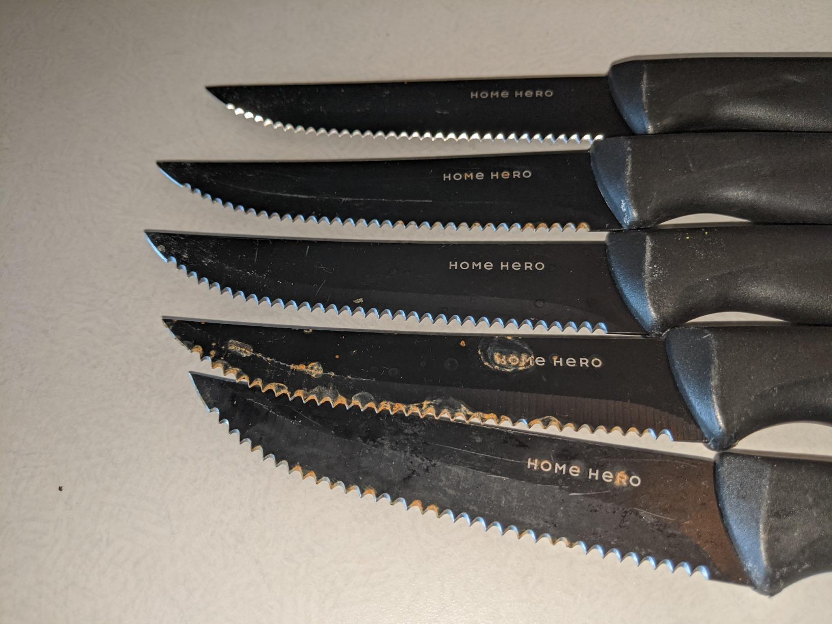 Home Hero Steak Knife Set - Nonstick Serrated Steak Knives - Stainless-Steel Kitchen Knife Set - Ergonomic TPR Handles for Precision Meat Carver - 6-Pc Set, Black customer photo 1