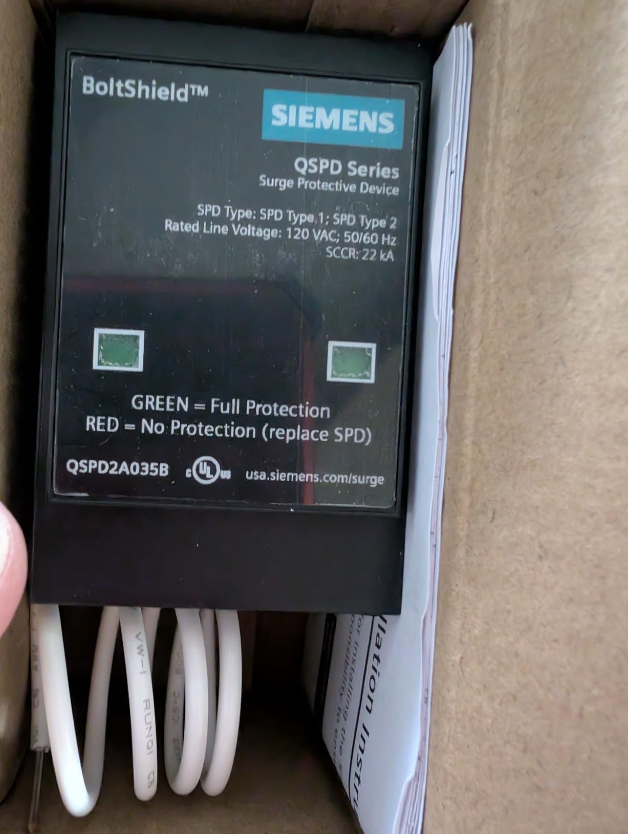 Siemens QSPD2A035B 35 KAmp BoltShield Indoor Surge Protective Device customer photo 1