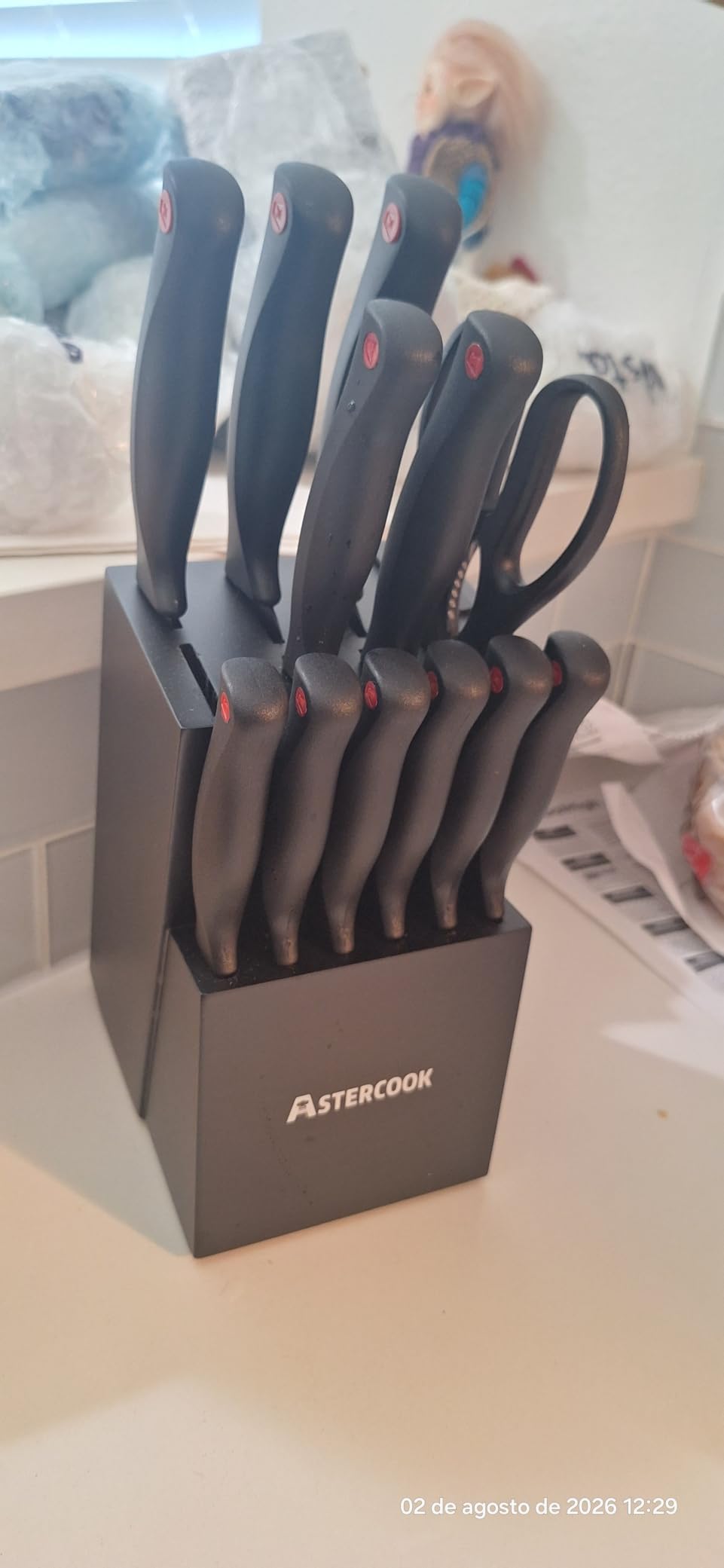 Astercook Knife Set for Kitchen with Block and Sharpener 15pcs German customer photo 1
