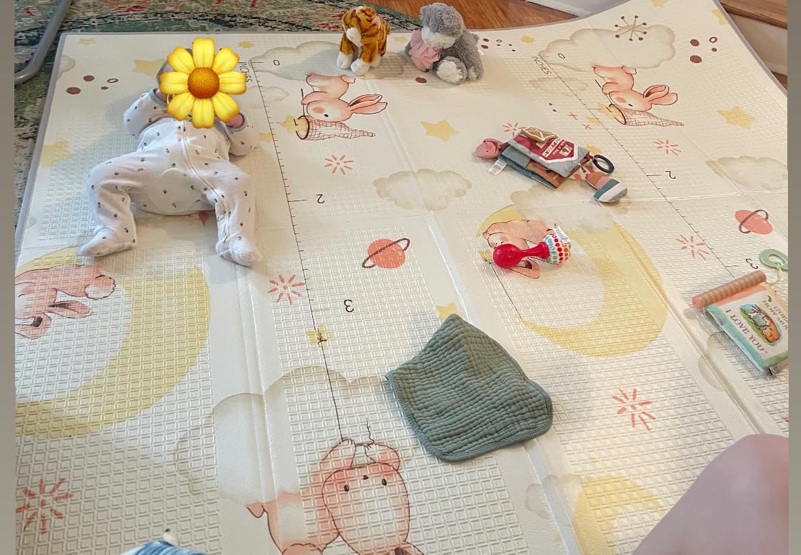 Joypony Baby Play Mat 79x 71 Inch, Extra Large Foldable Play Mats for Babies and Toddlers, Waterproof & Anti-Slip Portable Baby Floor Mat for Tummy Time, Non Toxic Foam Play Mat for Floor Travel Bag customer photo 1