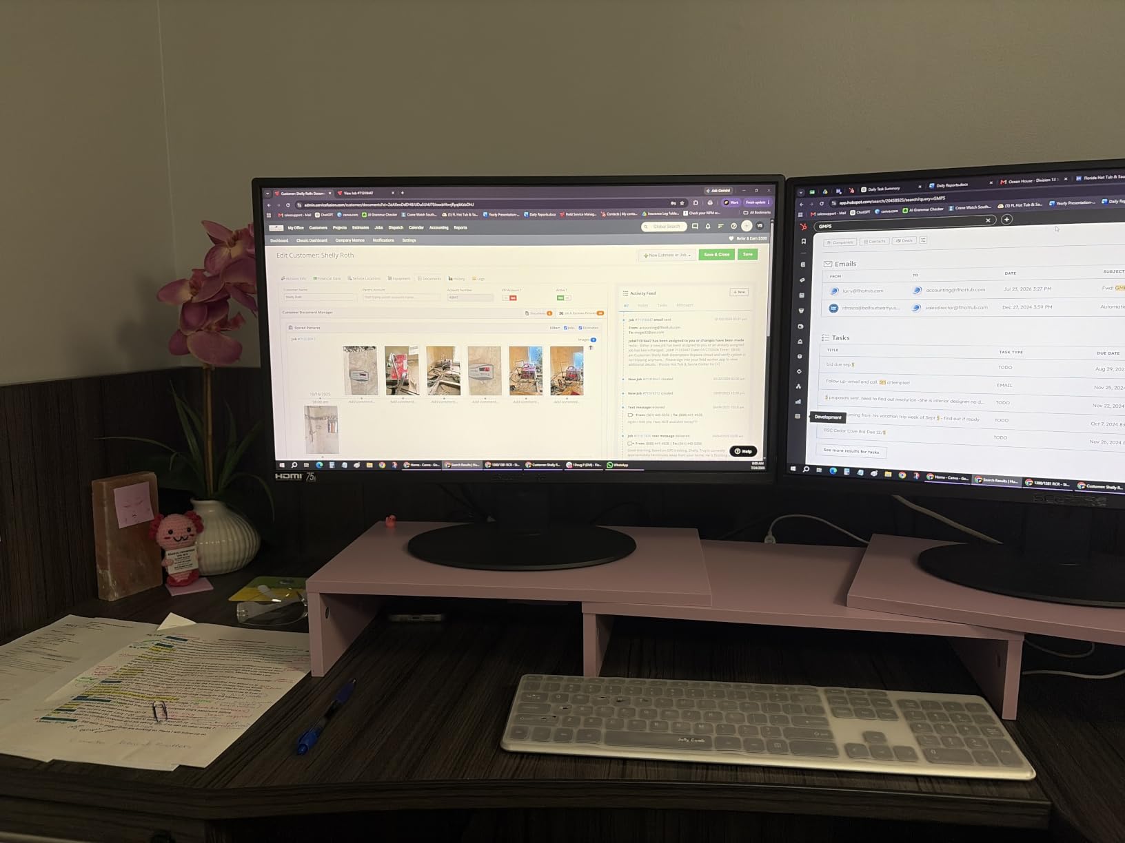 BONTEC Dual Monitor Stand Riser, Adjustable Length & Swivel Angle, White customer photo 2