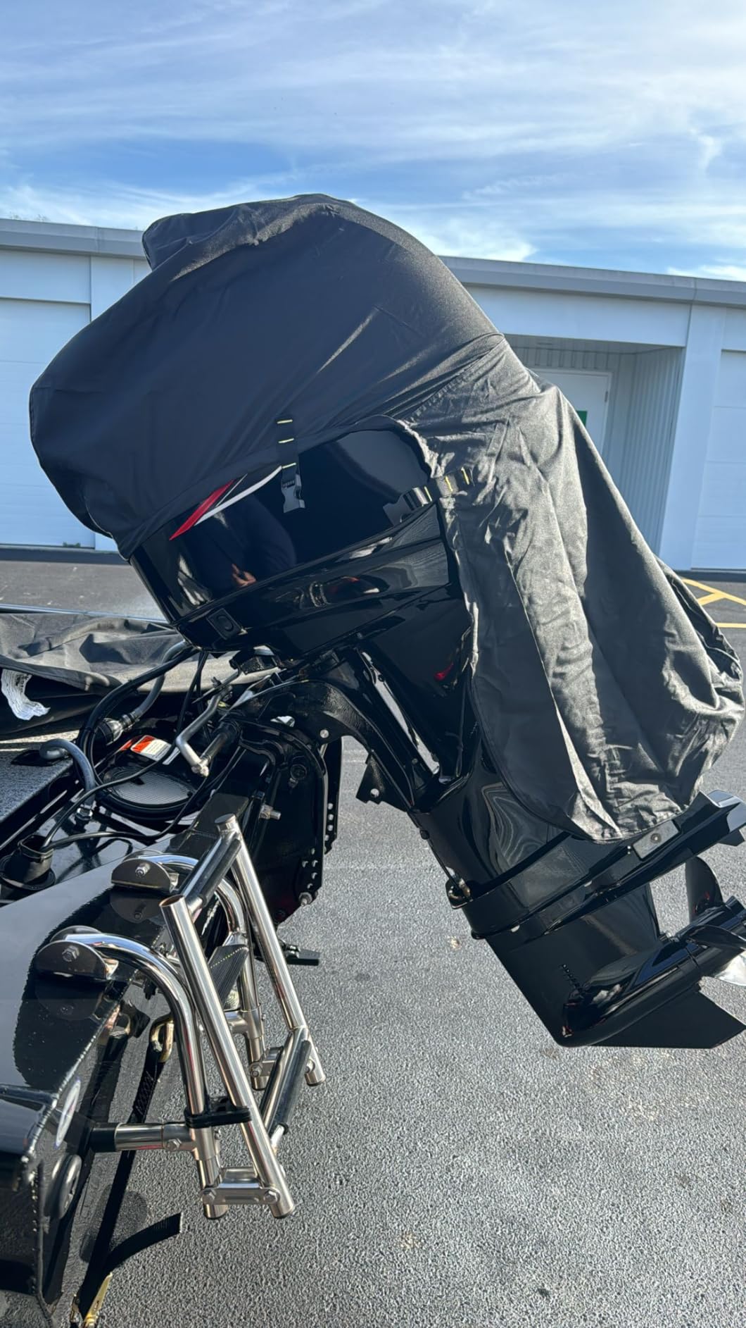 600D Fade and Crack Resistant Trailerable Full Outboard Motor Cover, Waterproof and UV-Proof Boat Motor Cover, Boat Engine Cover with Reflective Strips and Adjustable Strap Gray(Fits 40-50 HP) customer photo 2