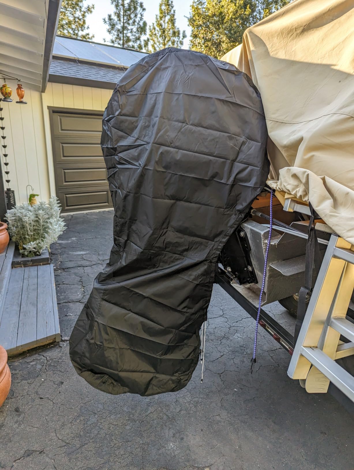 iCOVER Outboard Motor Covers, Trailerable Full Boat Engine Cover Waterproof Heavy Duty Oxford Fabric with Zipper, Fits 175-225HP Motors customer photo 2