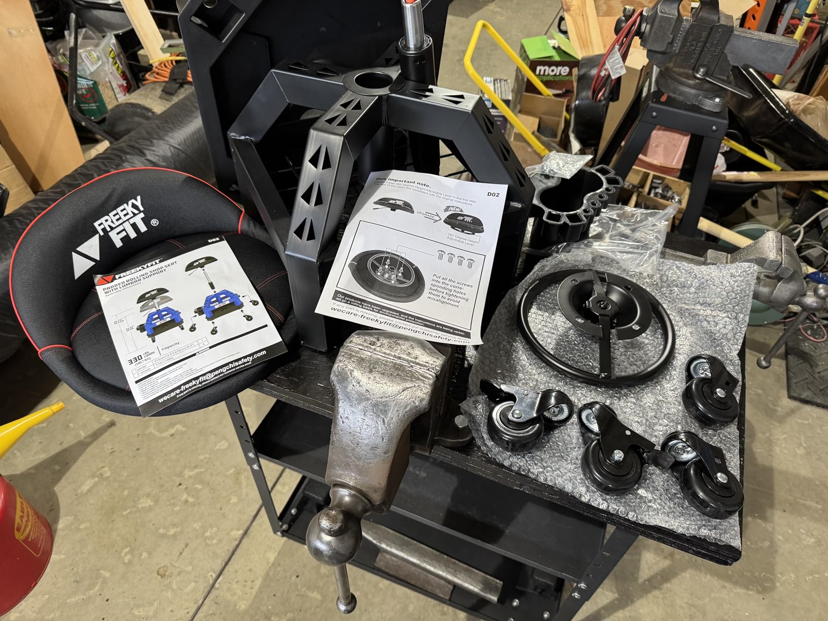 Rolling Shop Stool for Garage with Casters, DO02-Adjustable Height 360° Swivel Shop Seat with Tool Tray Storage, 330 LBS Capacity Padded Mechanic Stool, Magnetic Tool Hold, Heavy Duty, Red customer photo 1