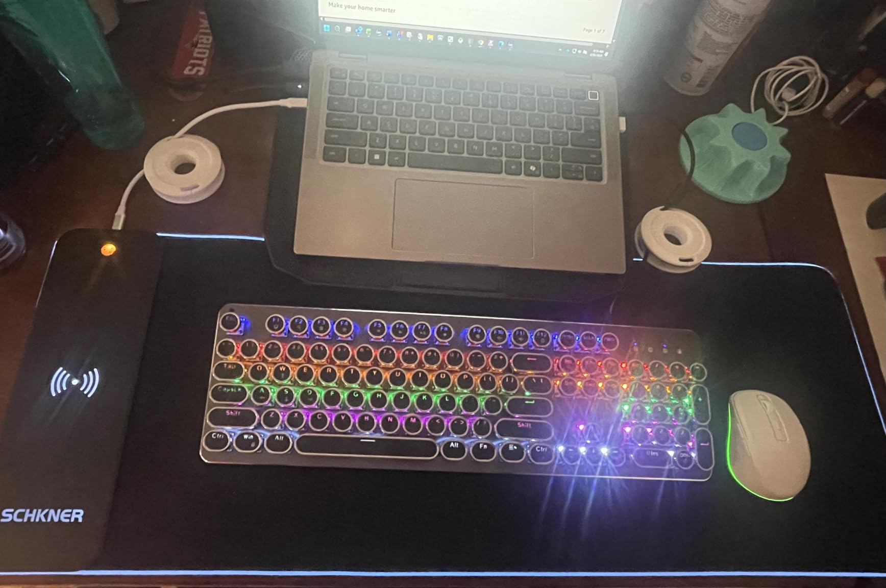 Schkner RGB Gaming Mouse Pad with Wireless Charging 15W, Large Desk Mat 800x300x4mm, 10 Light Modes Keyboard Pad with Non-Slip Rubber Base, Waterproof Mousepad for Gaming PC MacBook Laptop customer photo 1