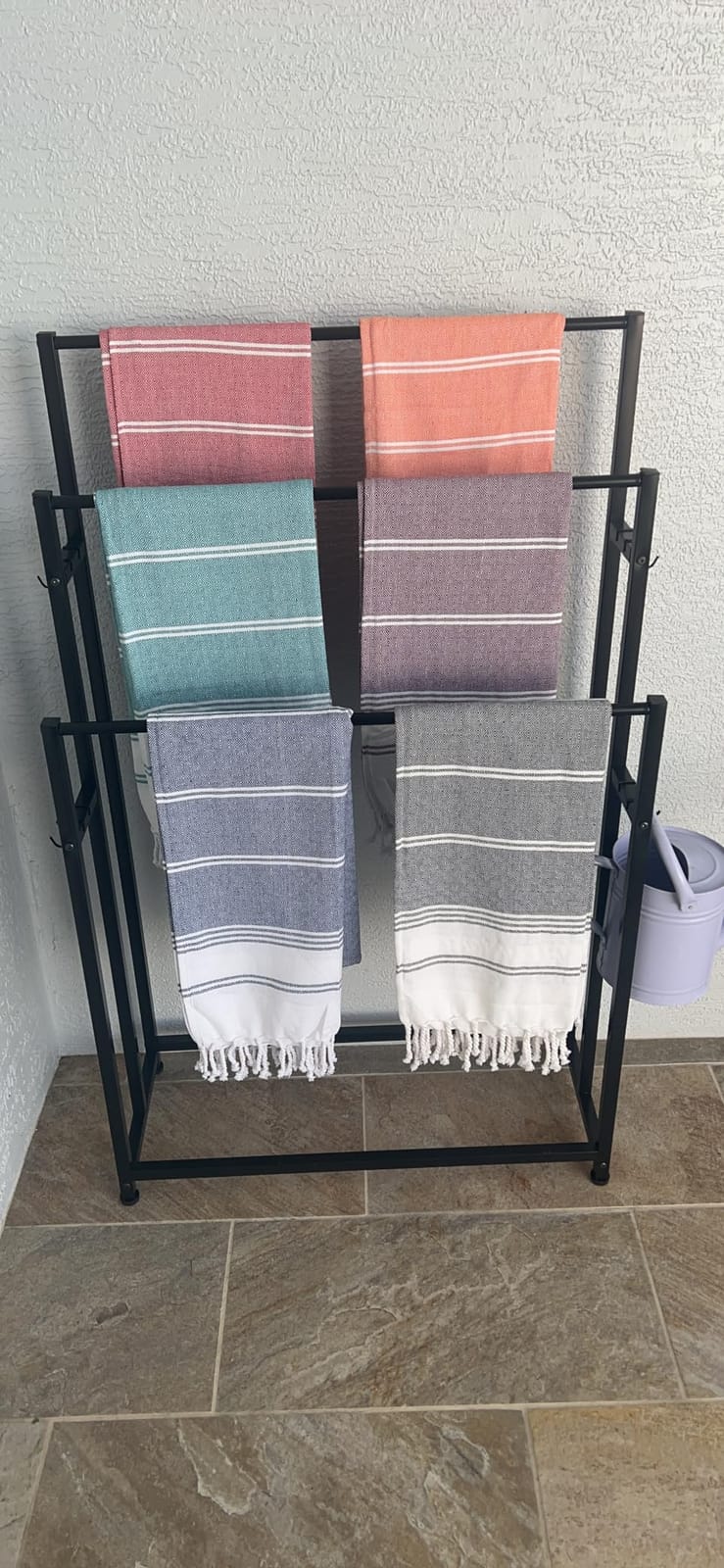 47.6 Inch Tall Free Standing Towel Racks 3 Tier Pool Towel Rack Outdoor Oversized Floor Bath Towel Drying Valet Holder Blanket Quilt Rack Stand for Bathroom Bedroom Beach Hot Tub Gym Pool Area Outside customer photo 1