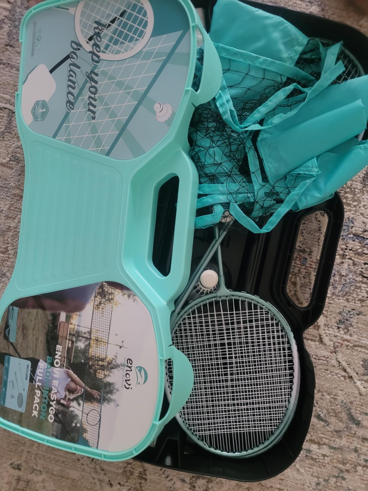 EasyGo Badminton Set with Net, 4 Rackets, 4 Shuttlecocks, Portable Storage Box, for Backyards, Outdoor Games, Yard Games customer photo 1