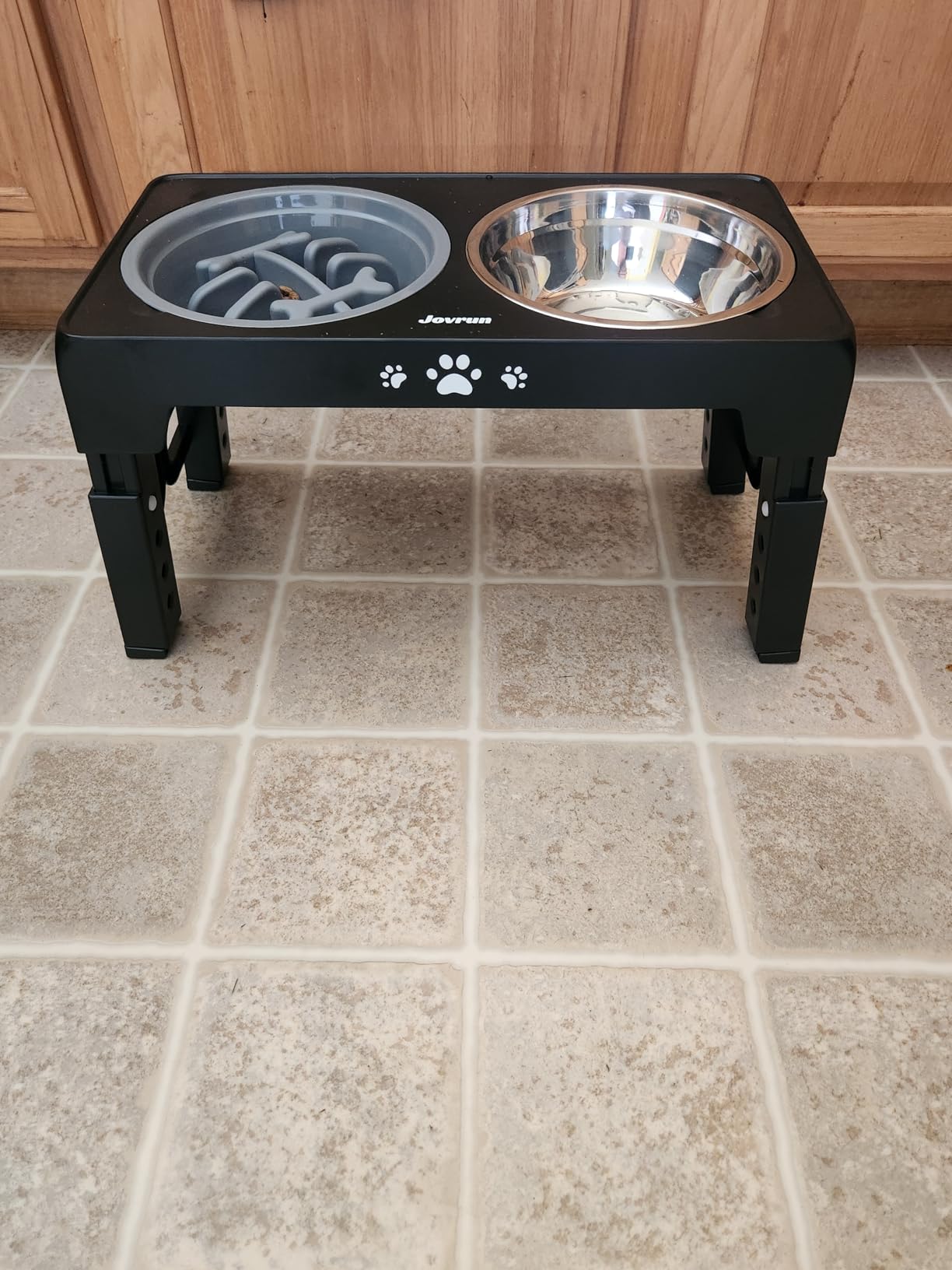 Jovrun Elevated Dog Bowls for Medium Large Size Dogs, Non-Slip Dog Feeder with 1*Stainless Steel Dishes & 1*Slow Feeder Bowl, 5 Heights Adjustable Raised Bowls to 3.15″-8.66″-9.84″-11.02″-12.2″ customer photo 2