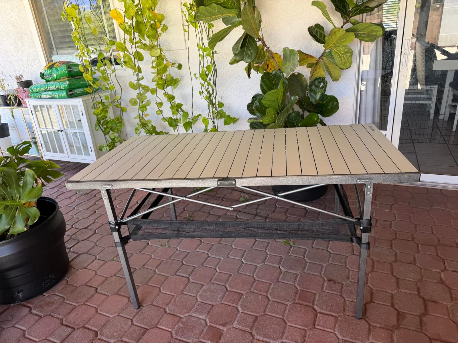 Large Folding Camping Table Aluminum with Storage for 4-6 People 55