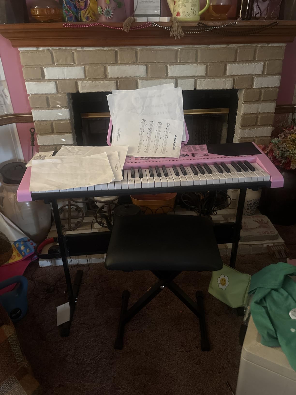 Best Choice Products 61-Key Beginners Complete Electronic Keyboard Piano Set w/Lighted Keys, LCD Screen, Headphones, Stand, Bench, Teaching Modes, Note Stickers, Built-In Speakers - Pink customer photo 1