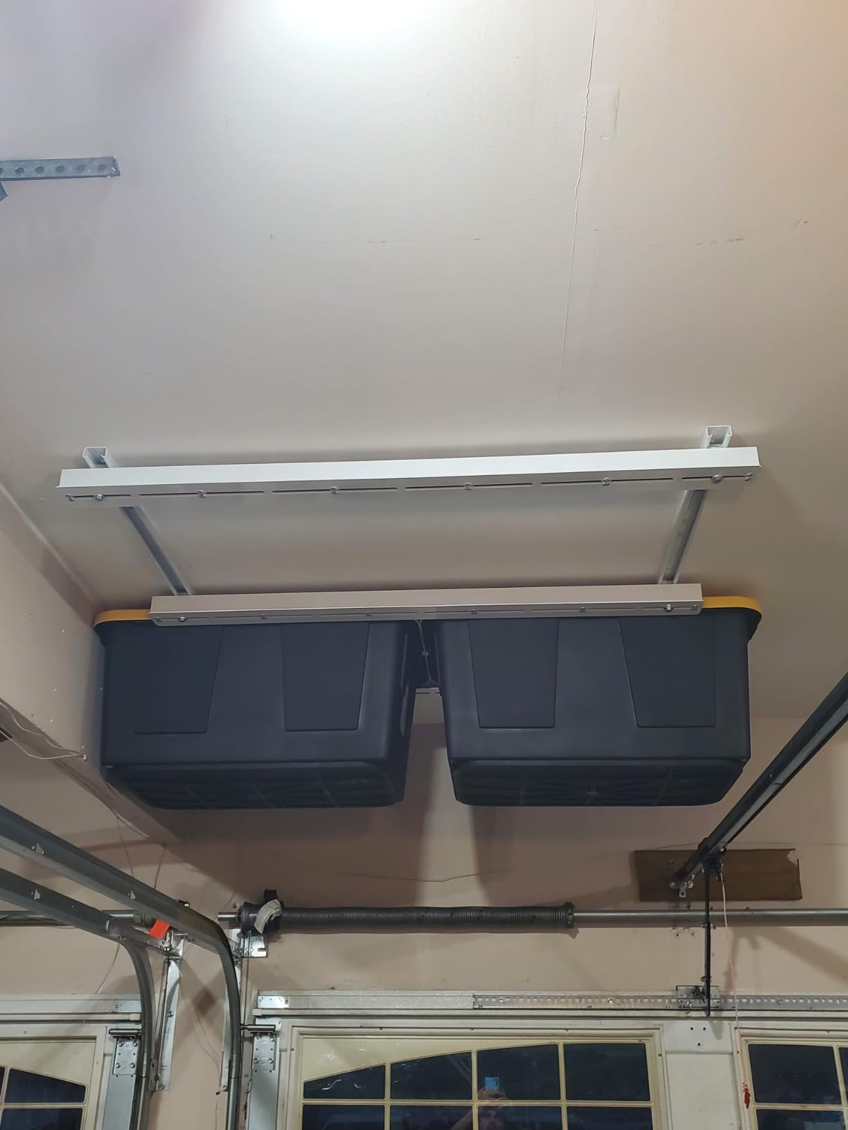 TORACK Garage Ceiling Bin Storage Rack, Overhead Tote Storage Rails System customer photo 2