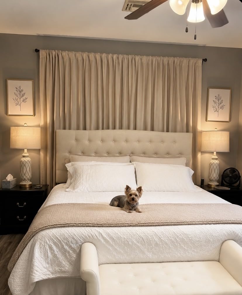 Tufted Headboard Queen Size, Solid Wood Adjustable Height Head Board, Beige customer photo 2