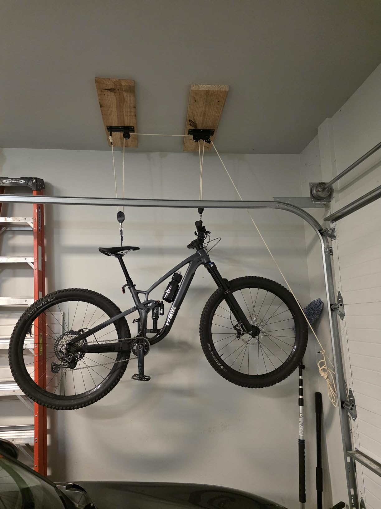 CyclingDeal Ceiling-Mounted Bike Hoist Rack - Secure Bike Storage Ceiling Bike Hangers for Garage - Safe & Easy Lifting for Garage Bicycle Hanger Bike Storage Rack - Premium Rope & Bike Hooks customer photo 1