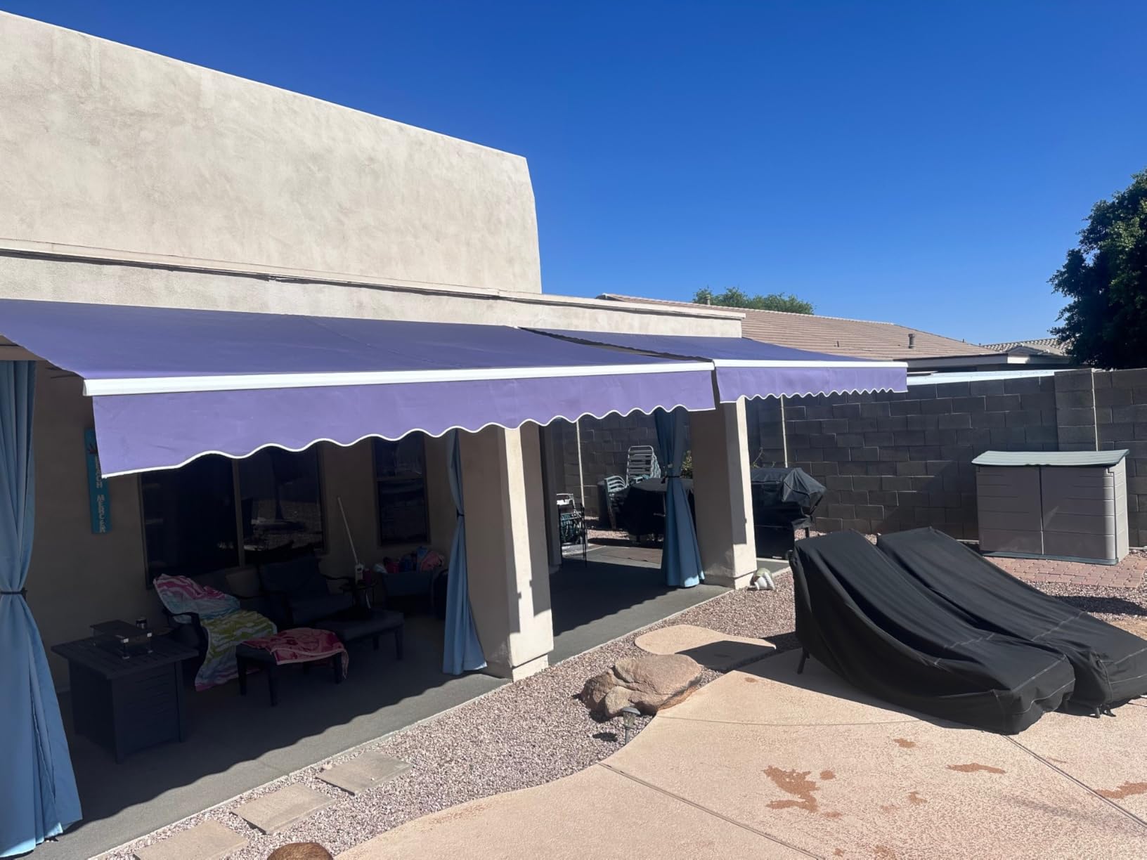 VEIKOU 12' x 10' Awnings for Patio, Retractable Awning with Adjustable Canopy, Aluminum Frame, Manual Patio Awning Sun Shade Shelter for Window, Door, Deck, Garden, Gray customer photo 1