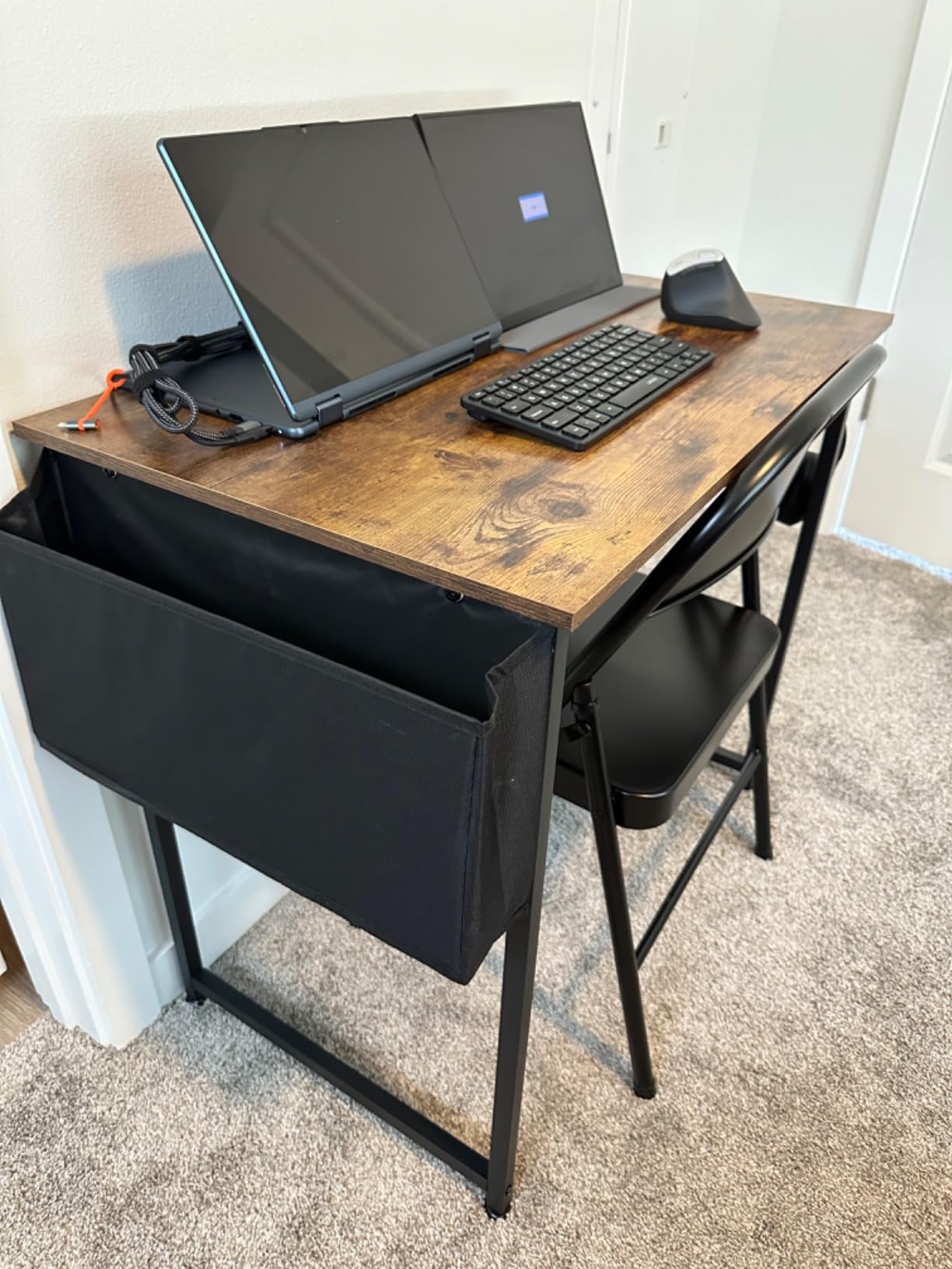 DLisiting Small Desk with Drawers for Bedroom, 32 Inch Kids Desk with 2 Fabric Drawers for Small Space, Study Writing Table PC Desks, Black customer photo 1