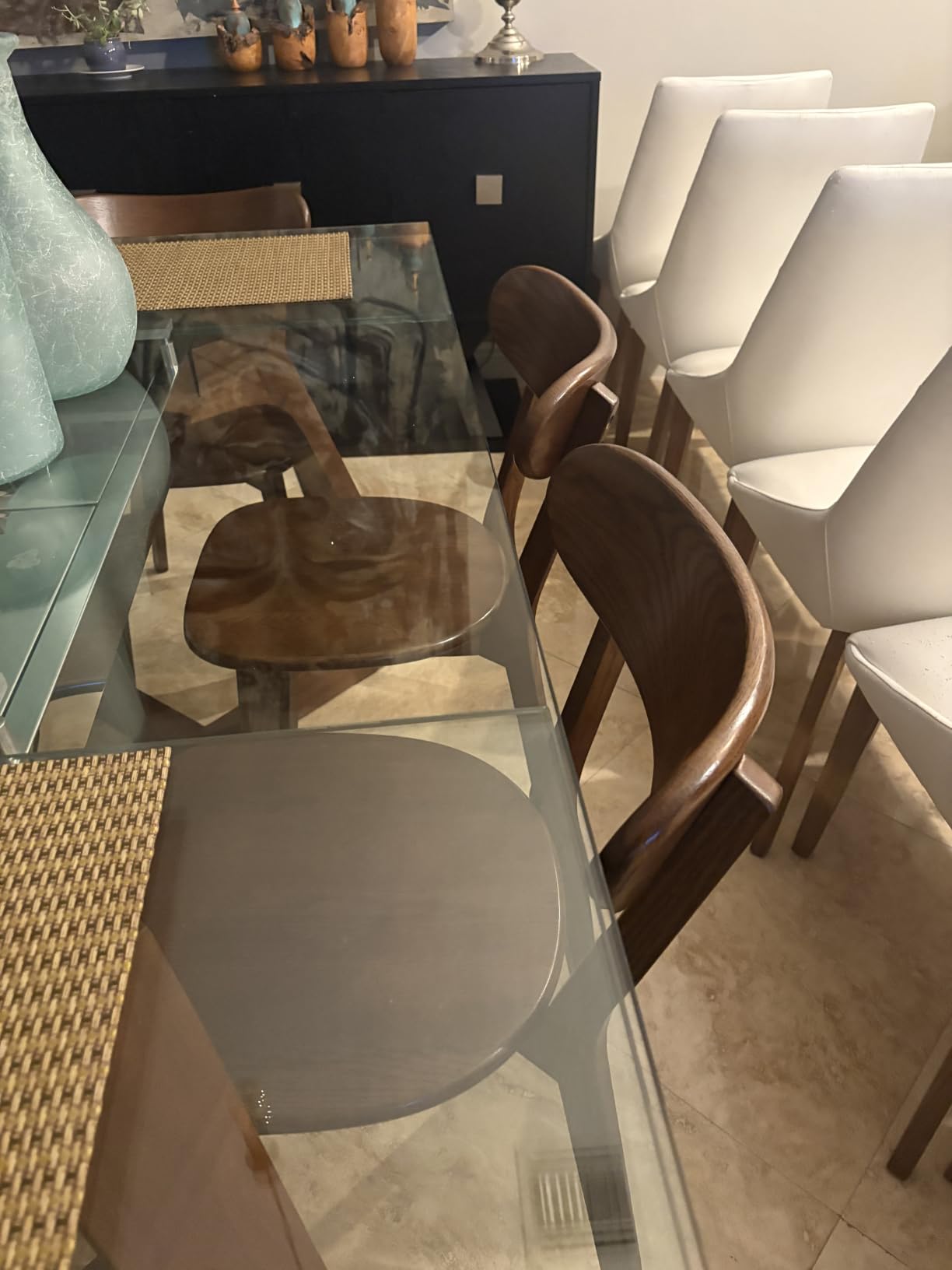 Oak Dining Chairs, Kitchen Chairs, 100% Solid Wood Modern Dinner Chair with Curved Backrest, Dining Room Chair for Kitchen, Living Room, Study (4PK, Walnut) customer photo 1