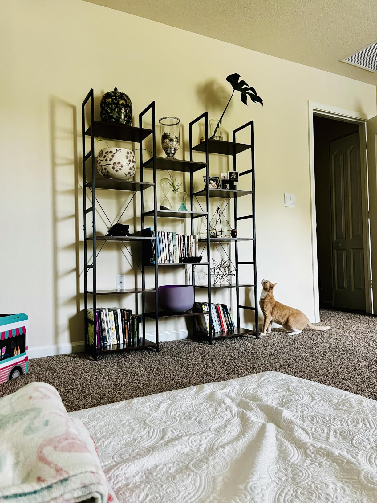 NUMENN Triple Column 5 Tier Bookshelf with 14 Adjustable Shelves, Vintage customer photo 2