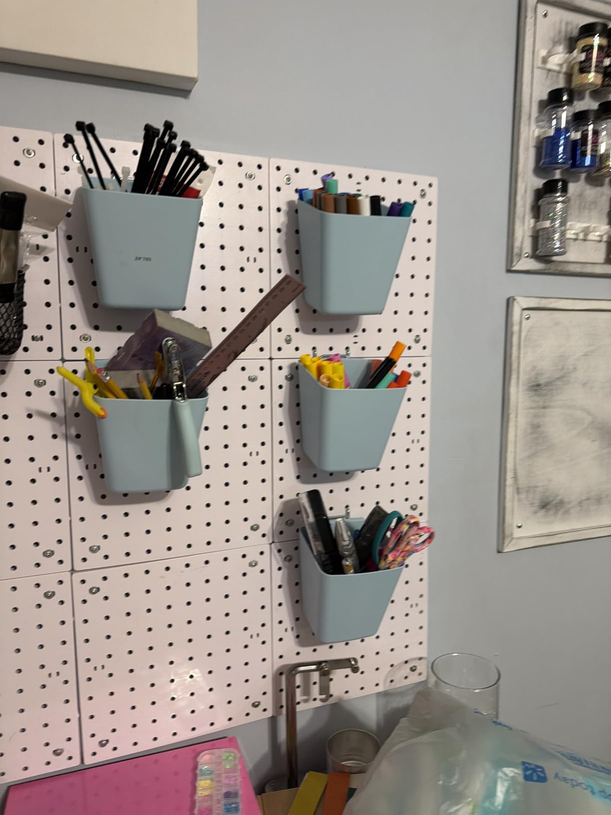 Clear Large Pegboard Cups, 6Pack Peg Board Square Storage Bins With Hooks customer photo 2