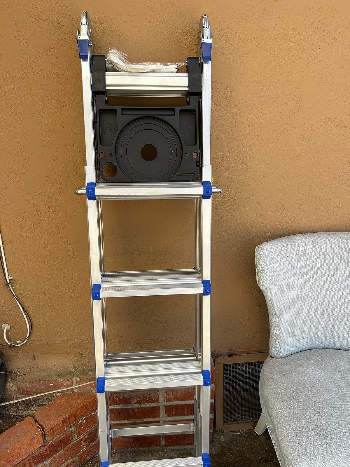 HBTower A Frame 3 Step Extension Ladder, 11 Ft Multi Position Ladder with Removable Tool Tray and Stabilizer Bar, 330 lbs Capacity Telescoping La dder for Household and Outdoor Work (Orange, 11FT) customer photo 2