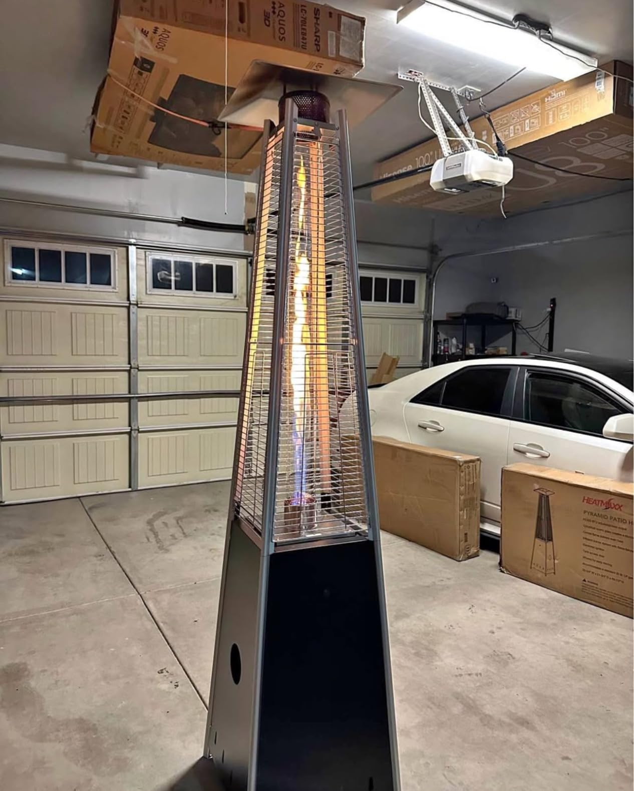 Flame Pyramid Pool Heater, Triple Safety Protection Portable Patio Heater with Patio Cover, Warm Glass Tube with Durable Wheels-Black customer photo 2