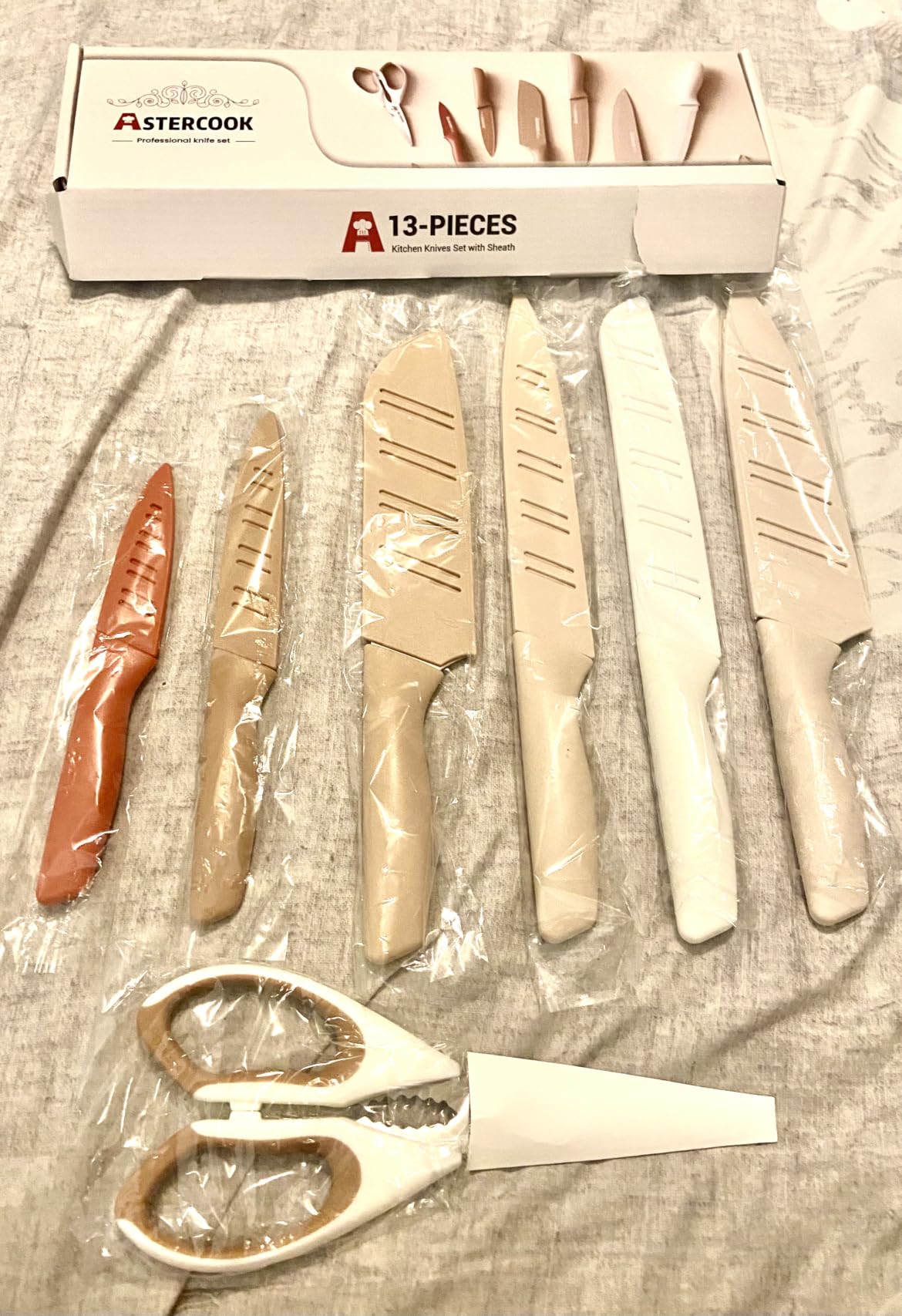 Astercook Knife Set, 13 Pieces Kitchen Knives Set with Healthy Anti-Rust Coating, Dishwasher Safe, Stainless Steel Chef Knife Sets with 6 Blade Guards, Perfect Holiday Gifts for Kitchen customer photo 2
