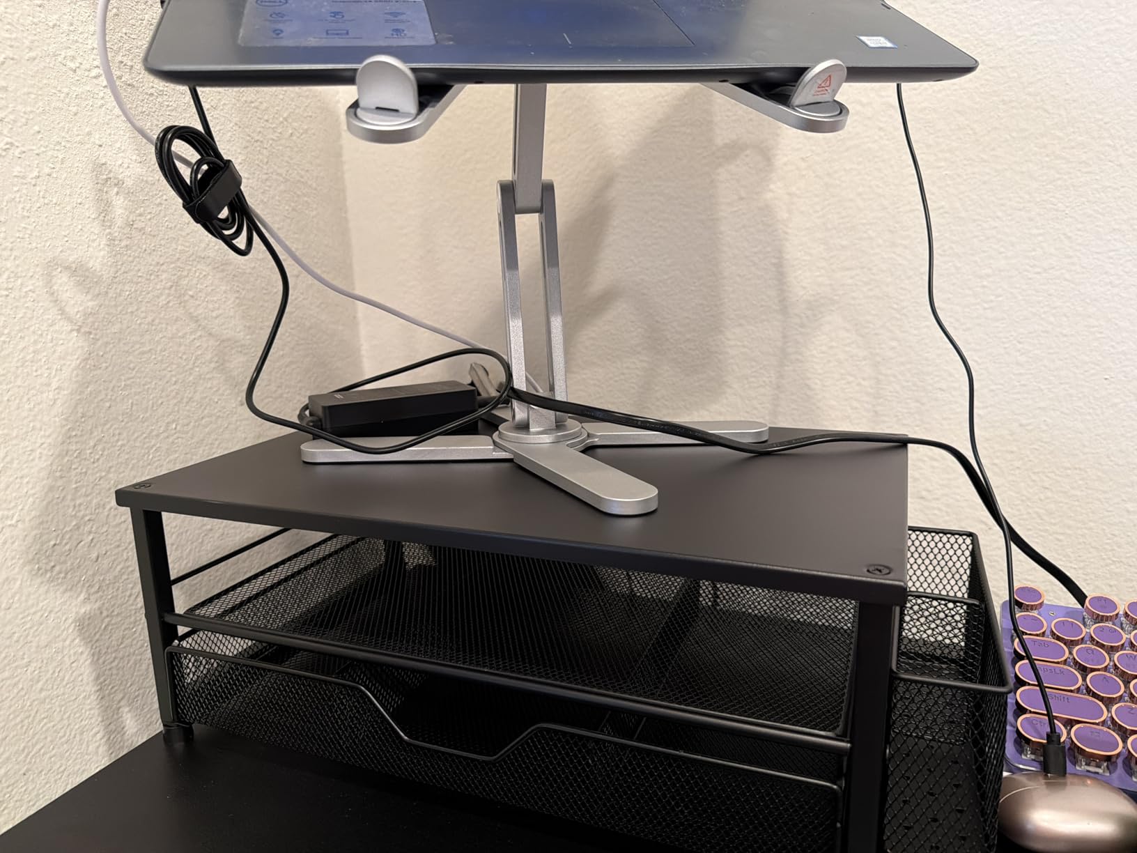 OPNICE Desk Organizer and Accessories, 2-Tier Computer Monitor Stand Riser with Drawer and 2 Pen Holders, Laptop Stand, Office Desk Accessories for Office Supplies, Black customer photo 1