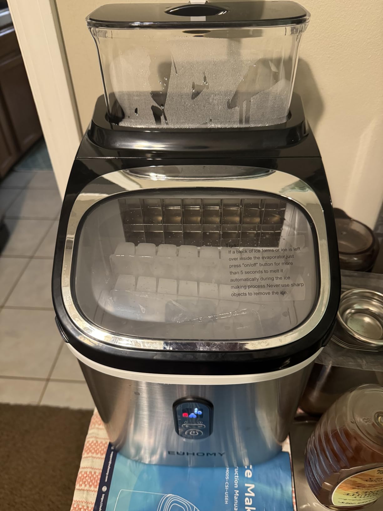 EUHOMY Clear Ice Cube Maker Countertop with 1.5L Top Tank, 34Lbs/Day customer photo 2