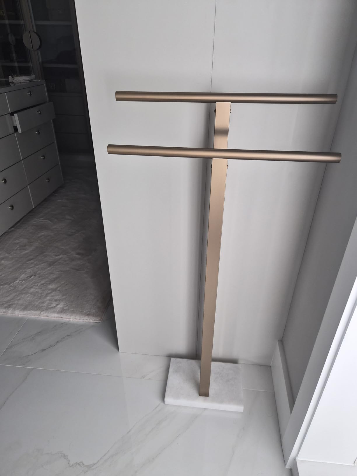 KOKOSIRI Towel Rack Free Standing Brushed Nickel 2-Tier Towel Holder for Bathroom Floor Stand with Heavy Marble Base Thicken Steady Design Stainless Steel THS0005-BR customer photo 2