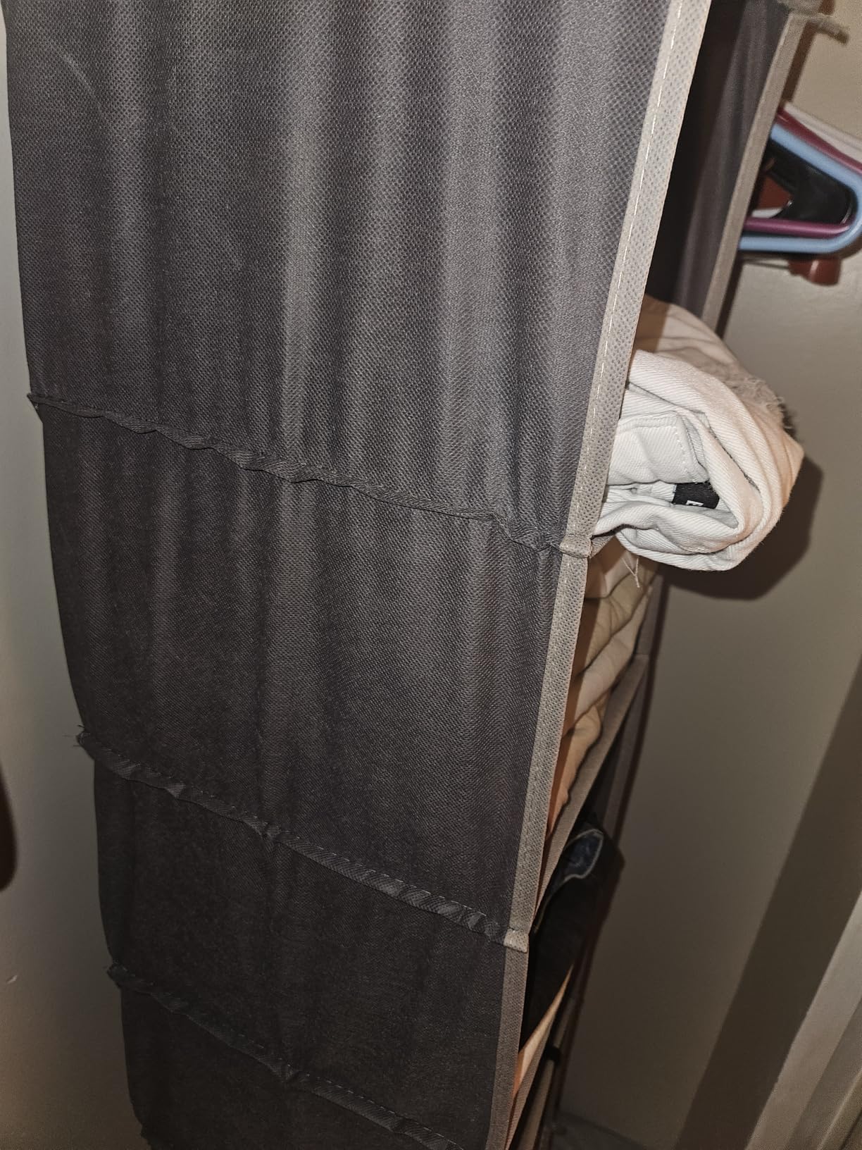 BOOMIBOO Hanging Closet Organize and Shelves，5-Hanging Shelf with 2 Side Pockets，Storage Foldable （Grey） customer photo 1