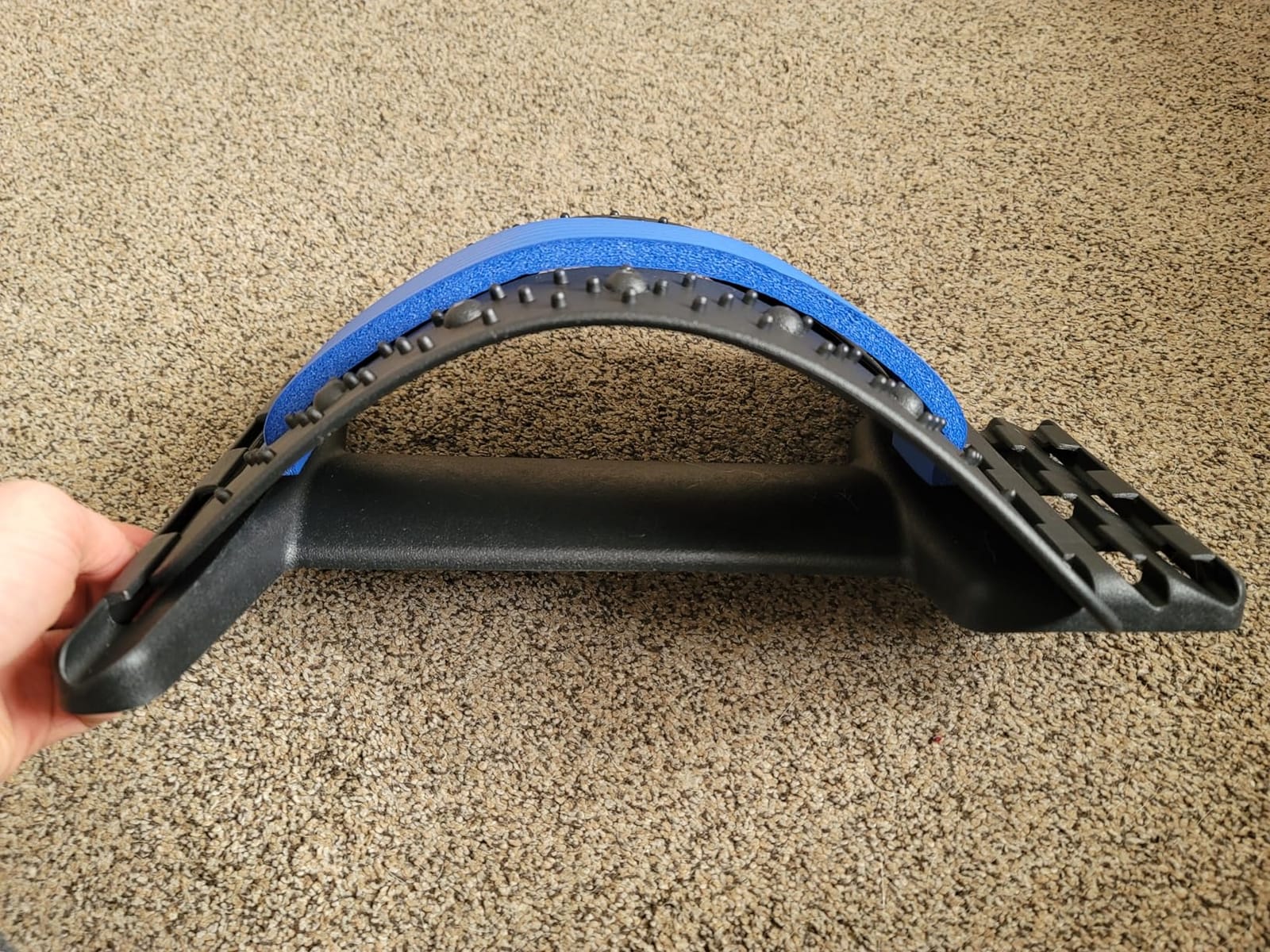 Back Stretcher, 3-Level Adjustable Lumbar Support with 84 Massage Points and 10 Magnetic Nodes, Back Cracker for Posture Care and Muscle Relaxation, NBR Pad & Silicone Pad (Blue) customer photo 2