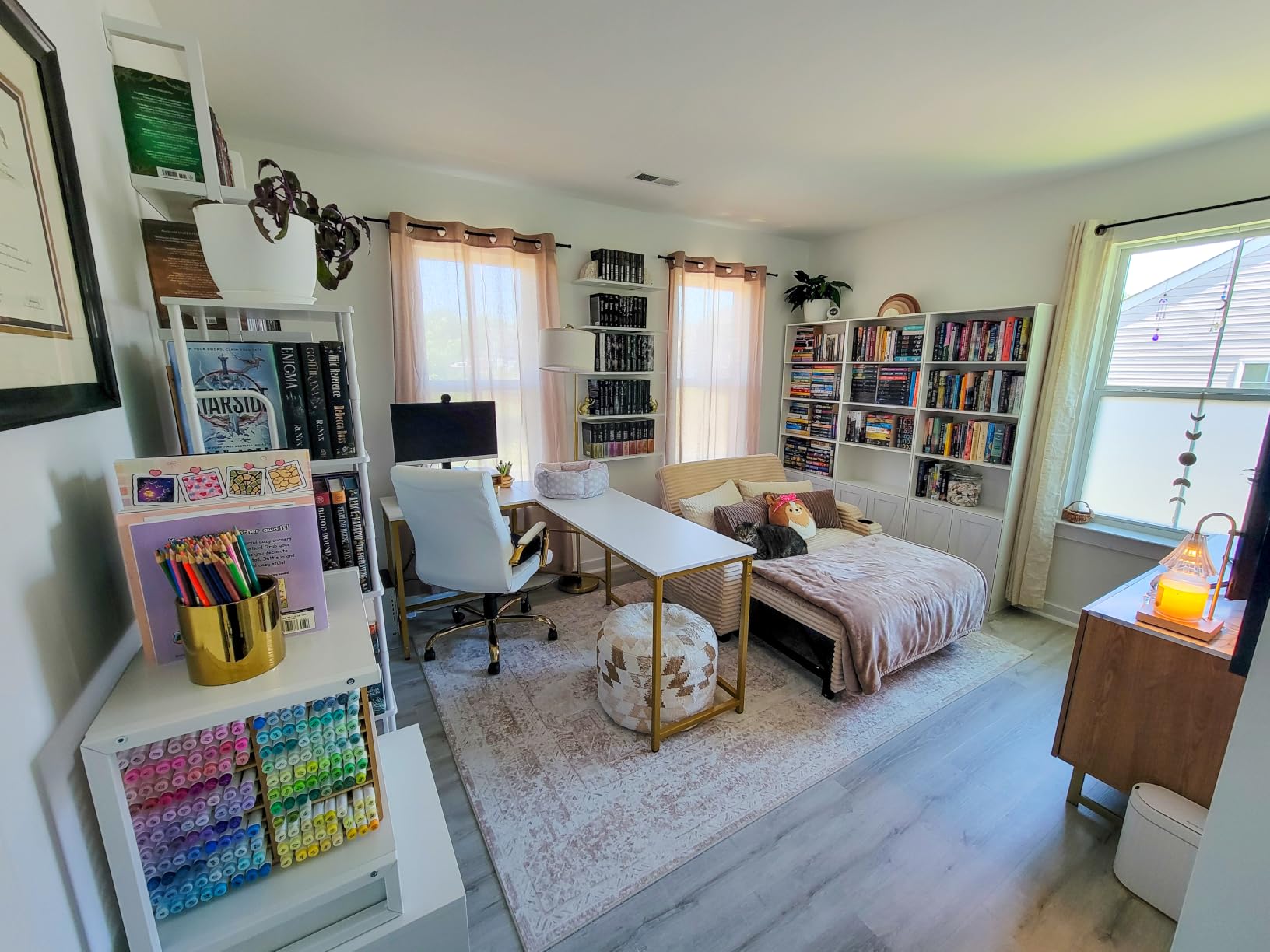 Shintenchi Bookshelf, Industrial Bookshelves and Bookcases with Doors Floor Standing 6 Shelf Display Storage Shelves 70.6 inches Tall Bookcase for Home Office, Living Room (White) customer photo 2