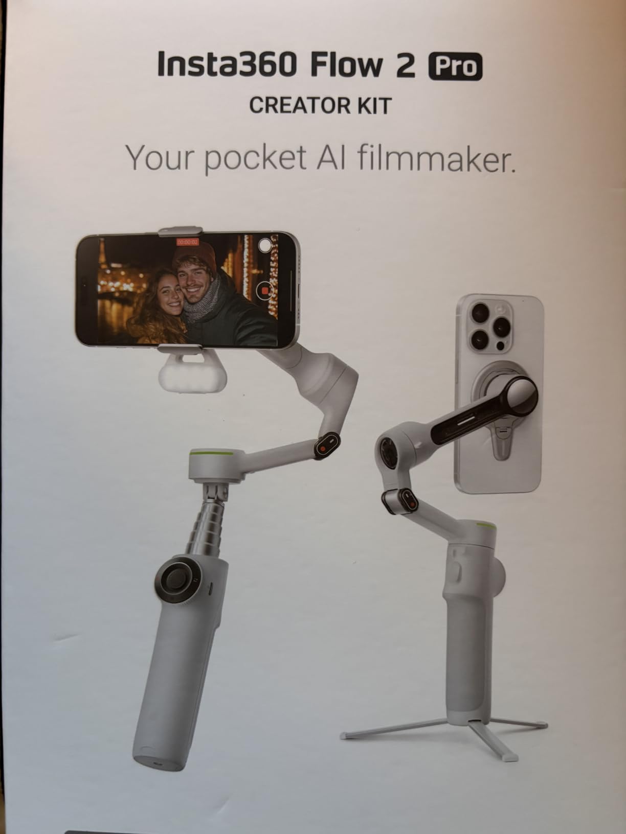 Insta360 Flow 2 Pro Creator Bundle Grey - Foldable AI Phone Gimbal, Apple DockKit, 360º Pan Tracking, Free Tilt Mode, Built-in Tripod/Selfie Stick, Portable Vlog/Travel Stabilizer, Spotlight, MagSafe customer photo 2